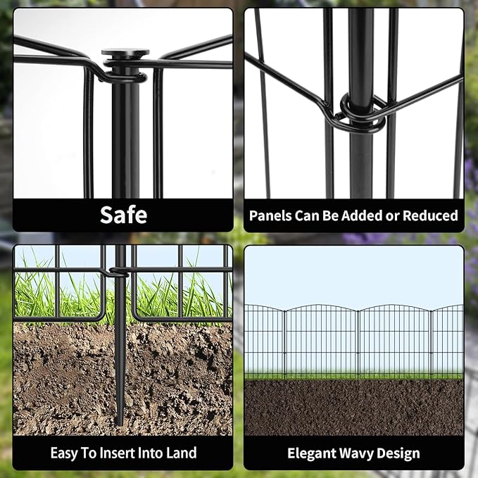 INJOPEXI Garden Fence 12 Panels 23.6ft (L)×24in (H) Decorative Garden Fences with 12 Panels Rustproof Wire No Dig Animal Barrier Fencing Dog Fence for Yard Outdoor Patio - Without Fence Gate