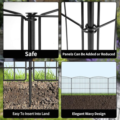 INJOPEXI Garden Fence 6 Panels 11.8ft (L)×24in (H) Decorative Garden Fence with 6 Panels Rustproof Wire No Dig Garden Fences Animal Barrier Fencing for Outdoor Patio Backyard - Without Fence Gate
