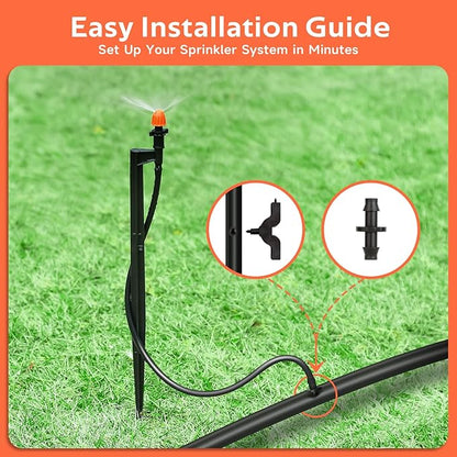 180 Degree Irrigation Sprinkler Heads: Micro Sprinkler Nozzle on 12 Inch Stake with 1/4" Tubing - Drip Spray Emitters for Garden Irrigation System (20 Pack)