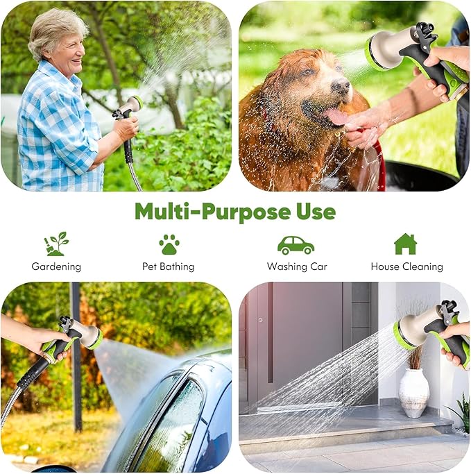 Garden Hose 175ft, Stainless Steel Heavy Duty Water Hose with 10 Function Nozzle Flexible, Lightweight, No-Kink, Pet Proof, Puncture Proof Metal Hose for Yard, Outdoor