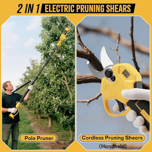 2 IN 1 Electric Pruning Shears Cordless with Pole for Dewalt 20V MAX Battery, 14Ft Reach, 1.2" Cutting Diameter, Brushless Motor Pruner - for Gardening & Tree Trimming (No Battery)