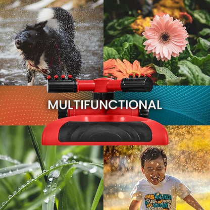 Joeys Sprinkler for Yard, Rotating Garden Sprinkler for Large Area Coverage, Lawn and Yard Sprinklers (Red)