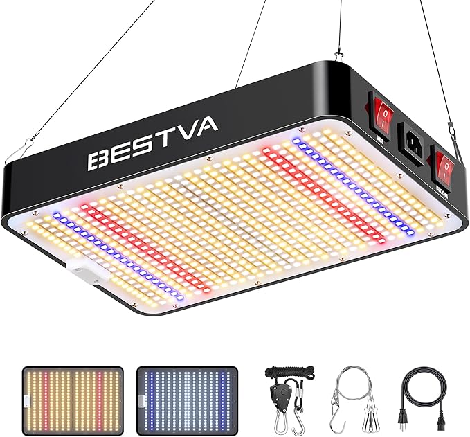 BESTVA DC1000 LED Grow Light, Full Spectrum Grow Lights for Indoor Plants with Veg & Bloom Switches, Quiet Cooling Fan, for Seedling Veg Bloom All Growth Stages