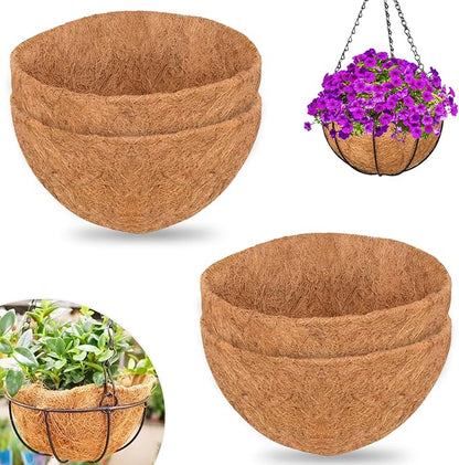 ZeeDix 4Pcs 10 Inch Coconut Liners for Planters, Round Hanging Basket Liners 100% Natural Coco Coir Basket Coco Replacement Liners for Hanging Basket Planters Flowers Vegetables(10in-4pcs)