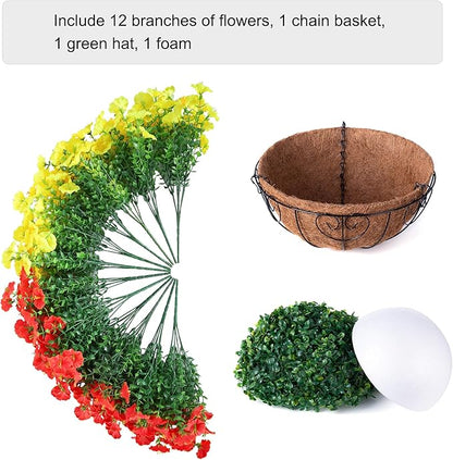 Artificial Fake Hanging Flowers Basket for Outdoors Spring Decoration, 12 Bundles Faux Silk Morning Glory Plants for Outdoor Planters Realistic UV Resistant Artificial Flowers for Outside Porch Garden