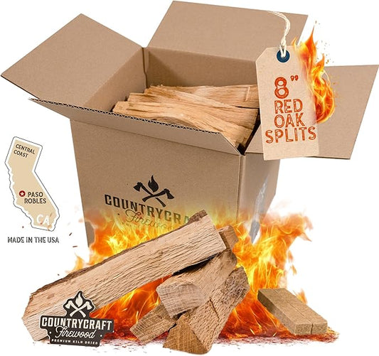 8" Kiln-Dried Red Oak Cooking Wood, 10 lbs – Sustainably Sourced Firewood and BBQ Wood for Ooni, Gozney, Grills, Smokers & Solo Stove – Includes 2 Firestarters – Made in The USA
