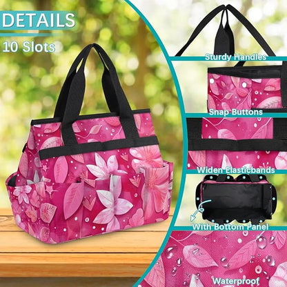 Rose Red flower Gardening Tool Bag,Heavy Duty Garden Tote Bag,Portable Oxford Gardening Storage Basket Organizer Handbag with Pockets Handle,Hand Tools Gifts for Outdoor Garden Lawn