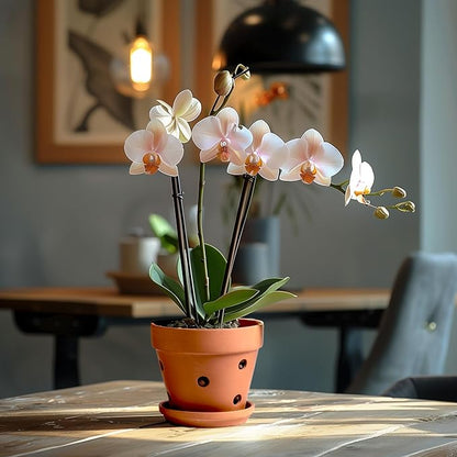 Clay Orchid Pots with Holes,Terracotta Orchid Pots with Drainage Holes & Saucer for Repotting 6 Inch, Orchid Planters for Indoor Plants