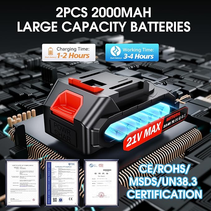 Electric Pruning Shears, 40mm 1.6" Cutting Diameter Cordless Power Pruner for Gardening with 2Pcs 2000mAh Rechargeable Batteries & Replacement Blades Set, Tree Pruner Branch Cutter (Black)