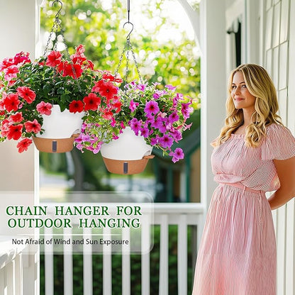 10 Inch Hanging Planters for Indoor Plants & Outdoor - 2 Pack Self-Watering Hanging Pots with Drainage Holes, Visual Reservoir, 2 Hangers - Self-Watering Hanging Baskets Flower Pots