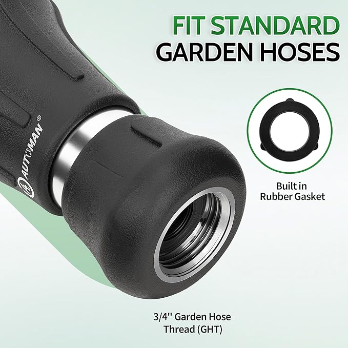 AUTOMAN Garden Hose Nozzle Heavy Duty, Fireman Hose Nozzle, High Pressure Water Hose Sprayer Nozzle, Adjustable Spray Nozzles for Washing Car, Cleaning Ground, Watering Plants, Showing Pets