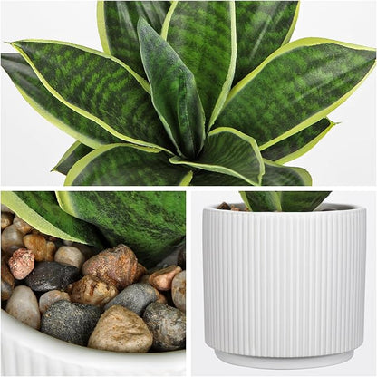 Artificial Agave Succulent Plants Faux Snake Plant Fake Succulent Agave Plants Potted in White Pot Succulent Aloe Plant for Desk Modern Office Living Room Table Shelf Home Indoor Outdoor Decor