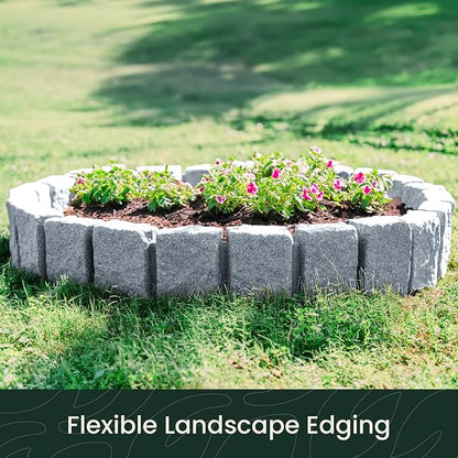 Beuta Landscape Edging | Garden Edging Border | Faux Stone Block XL for Lawn Edging, Flower Beds & Yard Edging – 40 Pack | Each Section Has 6 Blocks 48" L x 4" W x 9.5" H | 120 Spikes | Greystone