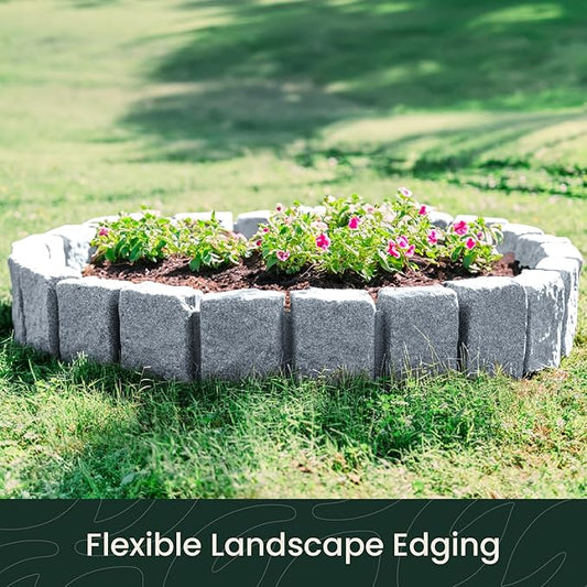 Beuta Landscape Edging | Garden Edging Border | Faux Stone Block XL for Lawn Edging, Flower Beds & Yard Edging – 40 Pack | Each Section Has 6 Blocks 48" L x 4" W x 9.5" H | 120 Spikes | Greystone