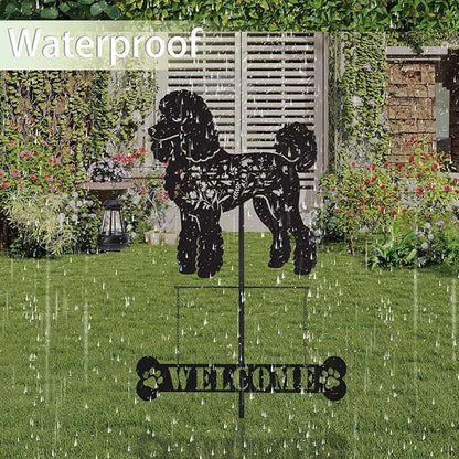 Poodle Metal Garden Stakes Yard Decor with a Lantern, Black Poodle Dog Silhouette Statues Garden Decorative Gifts for Yard Art, Patio, Outside, Lawn Ornaments, Christmas, Backyard, Pathway