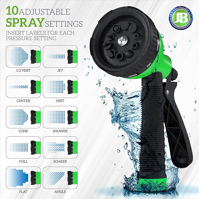 J&B XpandaHose 100ft Expandable Garden Hose – Ultra-Strong 3750D, 4-Layer Latex Core, Brass 3/4" Connectors, 10-Pattern Nozzle & Storage Bag – Lightweight, Kink-Reducing, Leak-Resistant