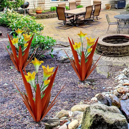 Homight Metal Agave Plant Outdoor Decoration Lily Mexican Yard Art Garden Gift Home Decor Hand Painted Metal Agave Garden Yard Statue, Outdoor Lawn Ornaments(2 Big Yellow Lilies)