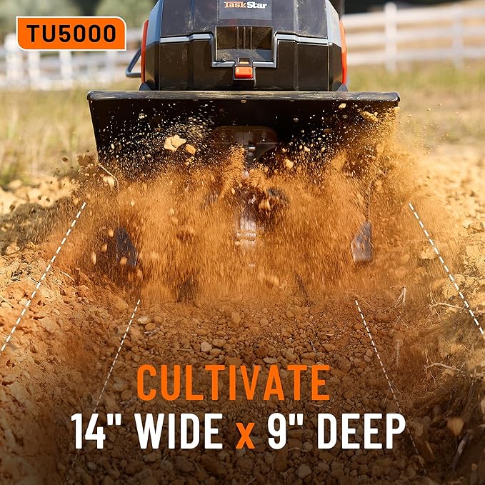 Cordless Electric Tiller Garden Cultivator TaskStar 40V Power Tiller Total 5000mAhx2 Battery Powered Rototiller 14" Width 9"Depth Tiller for Gardening,Dynamical Brushless Motor Enable Smooth Workflow