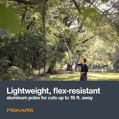 Fiskars XtendControl Extendable Tree Pruner (16 ft), Adjustable Branch Trimmer with 15" X3 Double-Hooked Saw, 4-8 ft Extension Pole, and Secure Locking System for Precision Cutting