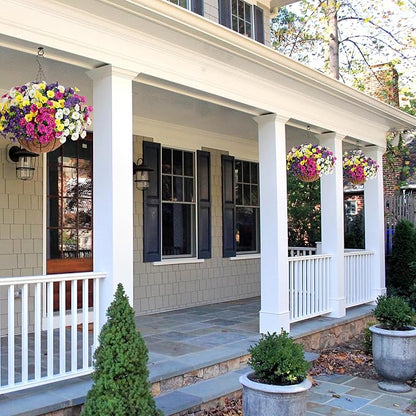 Artificial Faux Hanging Flowers Plants Baskets for Outdoors Spring Decor, Fake Silk Morning Glory in Planter UV Resistant Realistic Outdoor Flowers for Outside Porch Patio Balcony Garden Yard Home