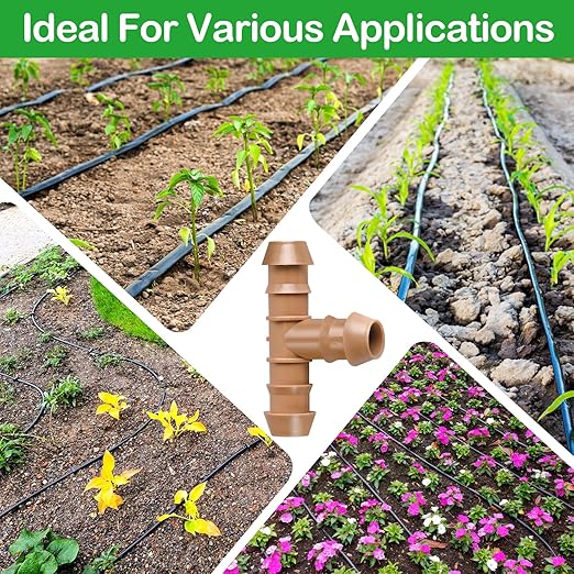 20 Pack 1/2 Inch Drip Irrigation Tee Fittings - 17mm 1/2'' Drip Line Barbed T Connectors for 1/2 Inch Drip Irrigation Tubing (0.600'' ID) Irrigation Attachment Parts for Garden System