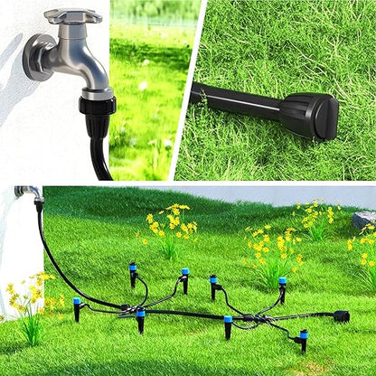 Bonviee Drip Irrigation Parts for 5/16" Main Line - (6-Pack) - 3 x PVC Female Hose Thread Non-Swivel Adapter and 3 x Barbed Threaded End Plugs - Drip Irrigation Fittings