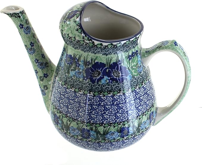 Blue Rose Polish Pottery - Blue Sapphire Fields Watering Can - 8" Tall - Polish Pottery Watering Can, for The Garden, Patio or Indoor Décor