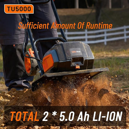 Cordless Electric Tiller Garden Cultivator TaskStar 40V Power Tiller Total 5000mAhx2 Battery Powered Rototiller 14" Width 9"Depth Tiller for Gardening,Dynamical Brushless Motor Enable Smooth Workflow
