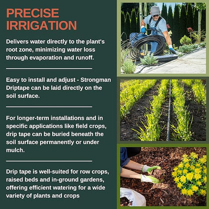 Strongman Premium Drip Irrigation | 1640 ft 5/8" Tape Roll | Smart Regulator | Garden Drip Watering System for Plants, Lawn, Greenhouse | 0.26 GPH | 0.4mm Thickness