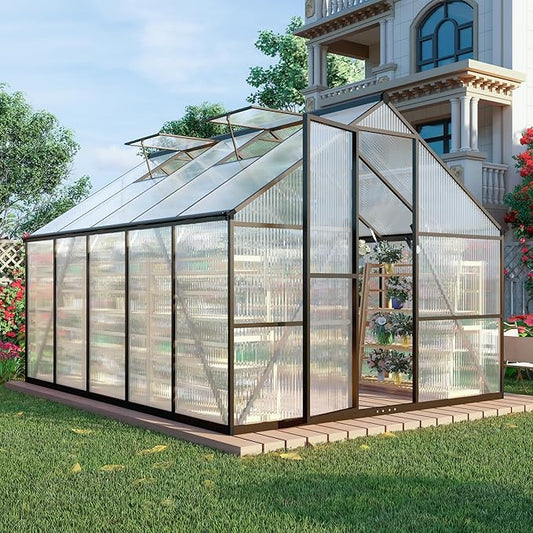 CQZY 8x10 FT Greenhouse for Outdoors,Green House for Outside,Dark Gray