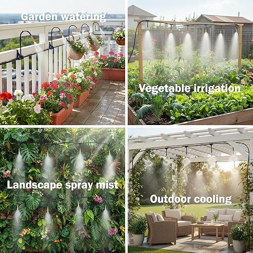 Automatic Garden Irrigation System 100ft, Upgraded Drip & Spray Watering Kit with 18 Adjustable Copper Nozzles for Raised Beds, Outdoor Garden, Lawn, Potted Plants & Greenhouse (100ft)