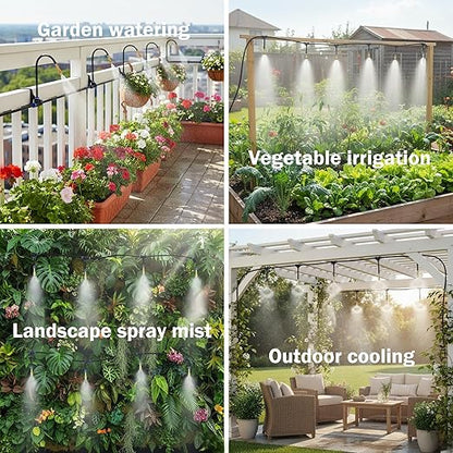 Automatic Garden Irrigation System 100ft, Upgraded Drip & Spray Watering Kit with 18 Adjustable Copper Nozzles for Raised Beds, Outdoor Garden, Lawn, Potted Plants & Greenhouse (100ft)