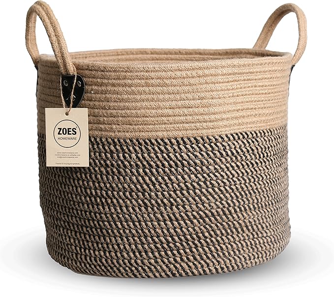 14"x12" Natural Jute Rope Woven Storage Basket with Handles for Plant, Blankets,Toys,Clothes,Shoes - Living Room Home Decor,Multifunctional Basket for Organizer,Picnic,Artificial Tree