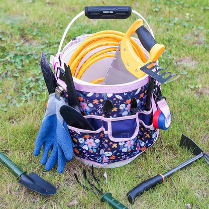 MELOTOUGH Bucket Caddy Organizer Bucket Tool Organizer for Garden Tools Fit 3.5 to 5 Gallon Bucket (Purple Flower)