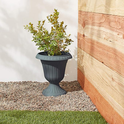 Arcadia Garden Products PL20GY Classic Traditional Plastic Urn Planter Indoor/Outdoor, 10" x 12", Gray