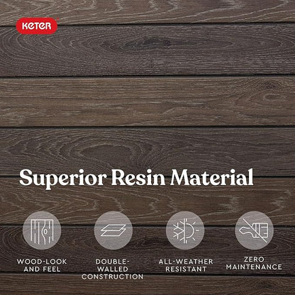 Keter Walnut 100 Gallon Resin Deck Box-Organization and Storage for Patio Furniture Outdoor Cushions, Throw Pillows, Garden Tools and Pool Toys