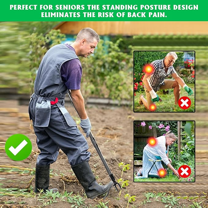 YMHB Weed Puller Tool, 50 Inch Stand Up Heavy Duty Weed Puller Tool, Gardening Hand Weeding Tool, 4 Claw Steel Head with Long Metal Handle Weed Remove Tool for Yard and Garden ﻿