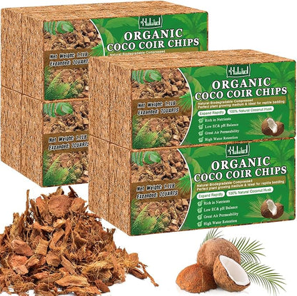 Halatool 8 Pcs Coco Husk Chips for Plants - 8.8 LB 100% Organic Coconut Coir Chips with Low EC and pH Balanced, Compressed Coco Substrate Growing Mulch Medium for Landscaping, Herbs, Plants, Flowers