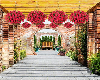 Artificial Hanging Flower Plants with Basket for Outdoor Decoration, Faux Petunias Flowers Fake Morning Glory Planter for Outside Patio Garden Porch Balcony Yard Decor(Red)