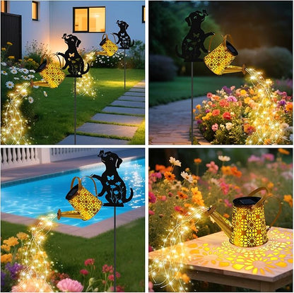 Solar Lights Outdoor, Dog Solar Watering Can Lights, Birthday Gifts for Women Mom Mother's Day Christmas, Waterproof Metal Hanging Lantern Garden Decor Outside Patio Yard Pathway Backyard, 2 Pack