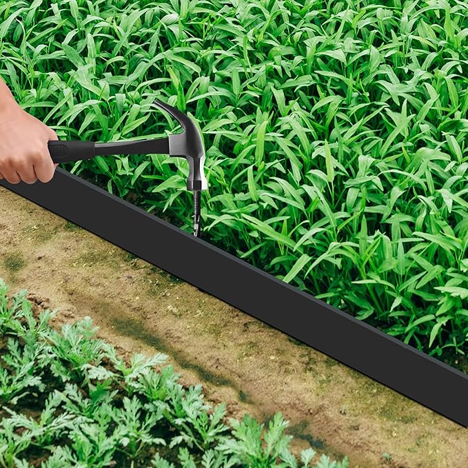 Landscape Edging Coil 66 FT, 4 Inch Tall Garden Edging Border Flexible Lawn Edging Kit with 60 Spikes, Plastic Edging for Landscaping Flower Beds Yard Pathway Paver Edging (4IN x 66FT, Black)