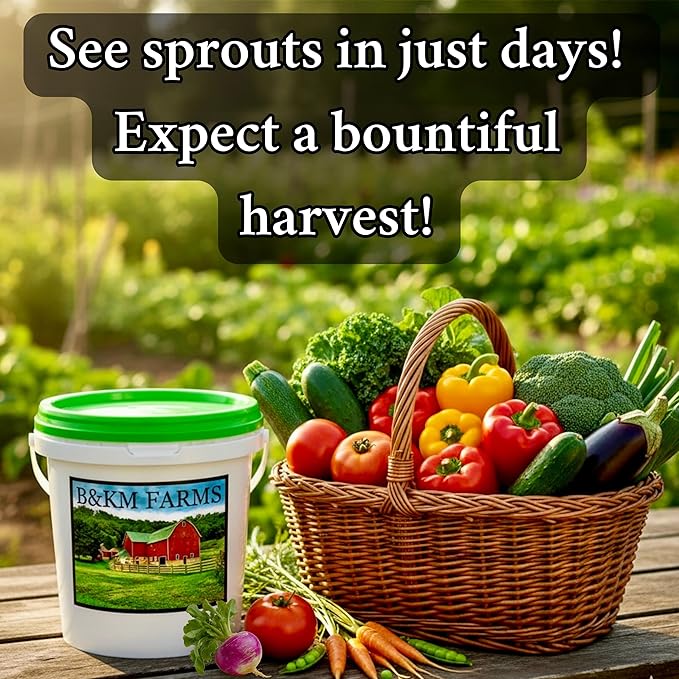 Survival Seed Vault: 50 Varieties, 50,000+ Non-GMO Heirloom Seeds - 5+ Year Supply in Secure Bucket + Growing Guide by B&KM Farms