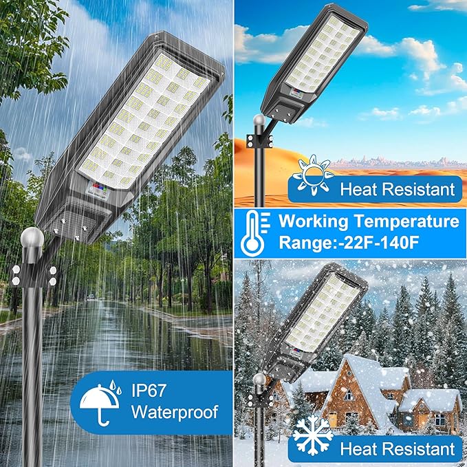 9500W Solar Lights Outdoor Waterproof, Commercial Street Lights Solar Powered Dusk to Dawn 243 LEDs with Remote/Motion Sensor, IP67 for Parking Lot/Garden/Yard, 2 Pack