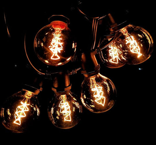 Hometown Evolution, Inc. Commercial Edison Bulb Outdoor String Lights with Hand-Threaded Filament (G50 Spiral Edison - Commercial Black Wire, 25 ft)
