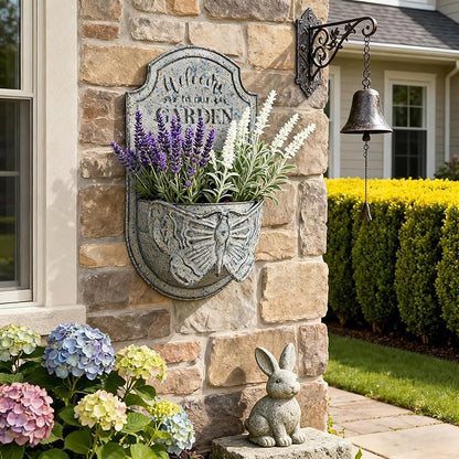 Rustic Metal Wall Planter for Outdoor Vintage Distressed Butterfly Wall Mounted Flower Holder Pot Shabby Blue Iron Plant Basket for Garden Farmhouse Home Balcony Patio Decorative