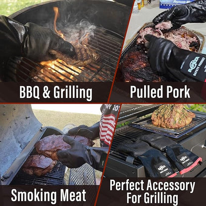 RAPICCA 932°F Heat Resistant BBQ Grill Gloves: Oil Resistant Waterproof for Smoking Grilling Cooking Barbecue Deep Frying Turkey Rotisserie Handling Hot Greasy Meat Stocking Stuffers - 17 in Size XL