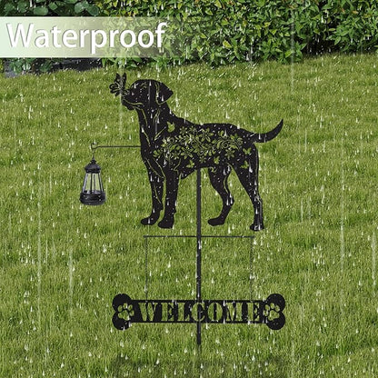 Labrador Metal Garden Stakes Yard Decor with a Lantern, Black Labrador Silhouette Statues Garden Decorative Gifts for Yard Art, Patio, Outside, Lawn Ornaments, Christmas, Backyard