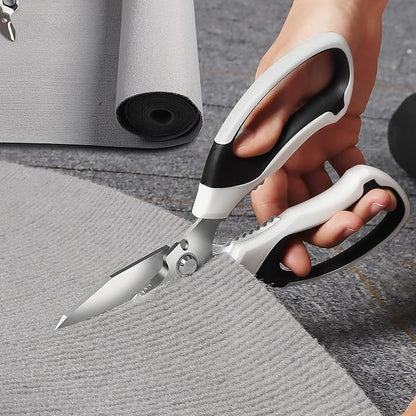 8-Inch Utility Scissors All Purpose Heavy Duty, Serrated Blade, White Comfort Grip for Cutting Carpet, Cardboard, Leather, Fabric, Multipurpose Sharp Shears for Kitchen, Garden, Office, Carft
