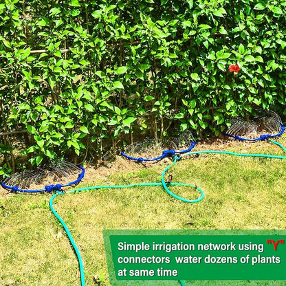 ZZM 360°Tree Water System Tree Watering Ring Circle Sprinkler and Irrigation System Targeted Water with Y Hose Splitter for New Tree Outdoor Plants Raised Garden Beds Shrubs (Small)