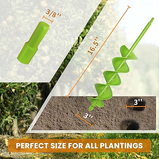 TCBWFY 3"x16.5" Garden Auger,Solid Shaft Dual-Spiral High Efficiency Auger Drill Bit for Planting - Perfect for Planting Bulbs, Flowers, and Small Trees
